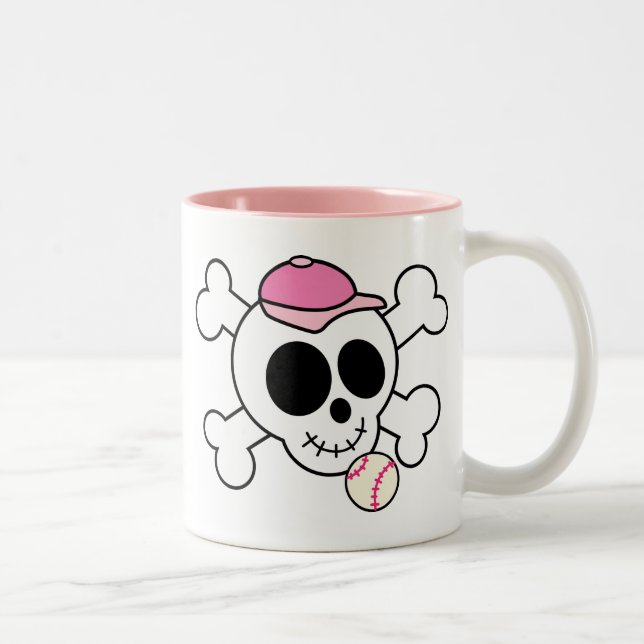 Niedlicher rosa Baseball-Schädel und gekreuzte Zweifarbige Tasse (Rechts)
