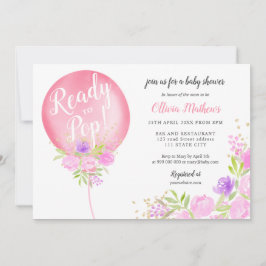 Niedlicher rosa Blumenballon bereit zum Pop Babydu Einladung