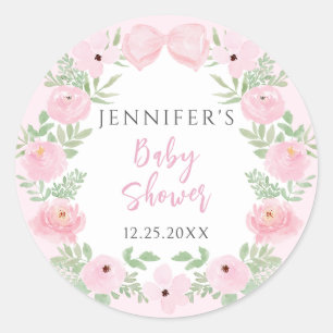 Niedlicher rosa Blumenkranz mit Bugbaby-Dusche Runder Aufkleber