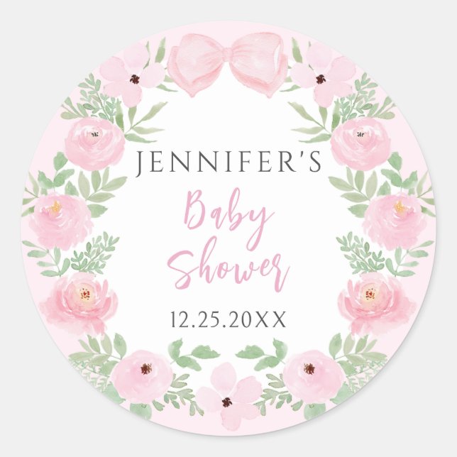 Niedlicher rosa Blumenkranz mit Bugbaby-Dusche Runder Aufkleber (Vorderseite)