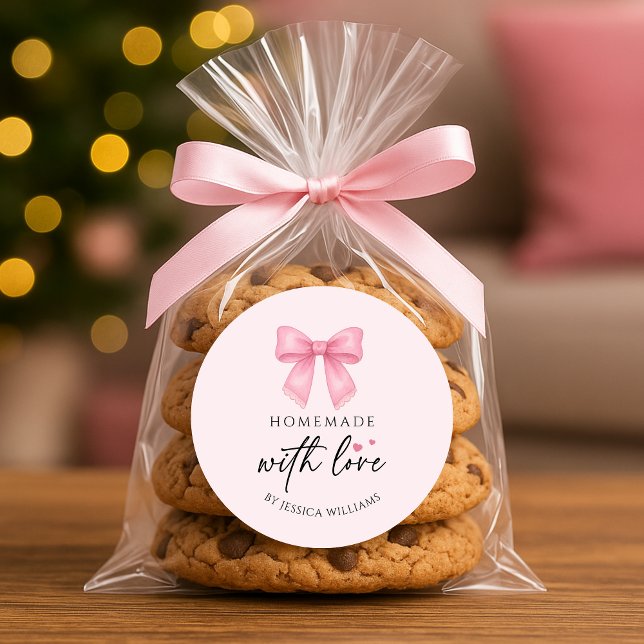 Niedlicher rosa Bow Coquette hausgemachte Waren Runder Aufkleber (Cute Pink Bow Coquette homemade Goods Classic Round Sticker)