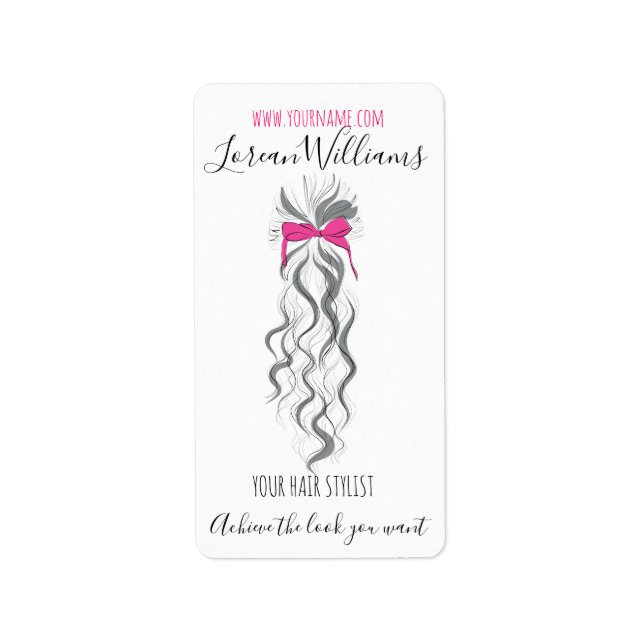 Niedlicher rosa Bow Graue und weiße Braiderhaare Adressaufkleber (Vorne)