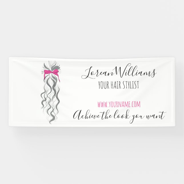 Niedlicher rosa Bow Graue und weiße Braiderhaare Banner (Horizontal)
