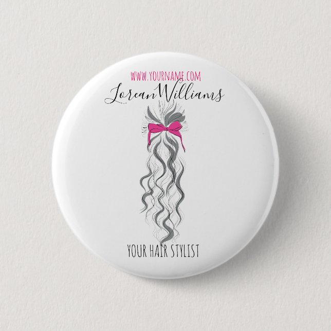 Niedlicher rosa Bow Graue und weiße Braiderhaare Button (Vorderseite)