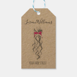 Niedlicher rosa Bow Graue und weiße Braiderhaare Geschenkanhänger