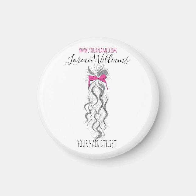 Niedlicher rosa Bow Graue und weiße Braiderhaare Magnet (Vorne)