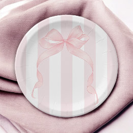 Niedlicher rosa Bow und Markisenstreifen Girly Pappteller
