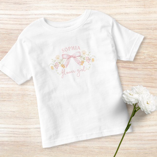 Niedlicher rosa Bow und Wildblumen Modernes Blumen Kleinkind T-shirt (Von Creator hochgeladen)