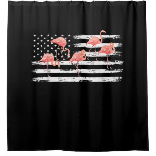 Niedlicher rosa Cartoon Flamingo USA Flag 4. Juli Duschvorhang