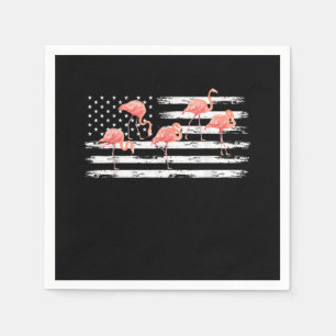 Niedlicher rosa Cartoon Flamingo USA Flag 4. Juli Serviette