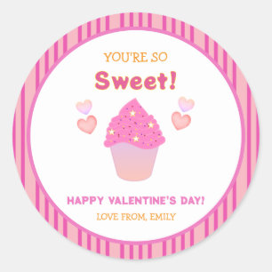 Niedlicher rosa Cupcake süße Herzen Valentinstag Runder Aufkleber