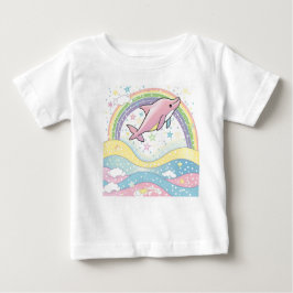 Niedlicher Rosa Dolphin Baby T - Shirt mit Regenbo