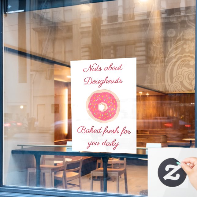 Niedlicher Rosa Donut mit Sprinklen Doughnut Shop Fensteraufkleber (Café-Fenster)