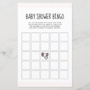 Niedlicher rosa Elefant Baby Dusche Bingo Spiel