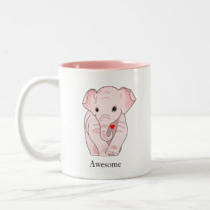 Niedlicher rosa Elefant, der ein Herz hält Zweifarbige Tasse