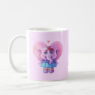Niedlicher rosa Elefant in Liebe (mit Ihrem Namen) Kaffeetasse