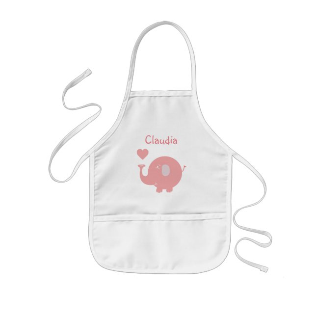 Niedlicher rosa Elefant und Herz Kinderschürze (Vorne)