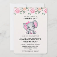 Niedlicher rosa Elefant und Rose Border Birthday I