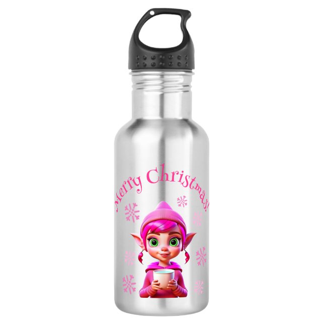 Niedlicher Rosa Elf mit Kaffee oder Kakaowein Edelstahlflasche (Vorderseite)