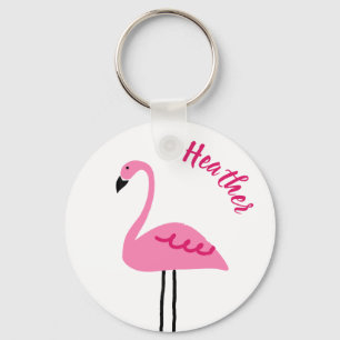 Niedlicher rosa Flamingo addieren Name-Girly Schlüsselanhänger