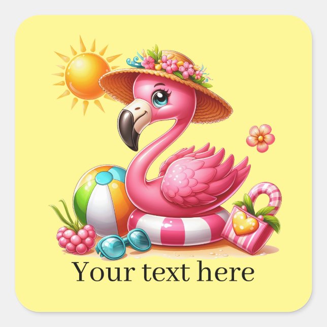 Niedlicher Rosa Flamingo Strand Square Sticker (Vorderseite)