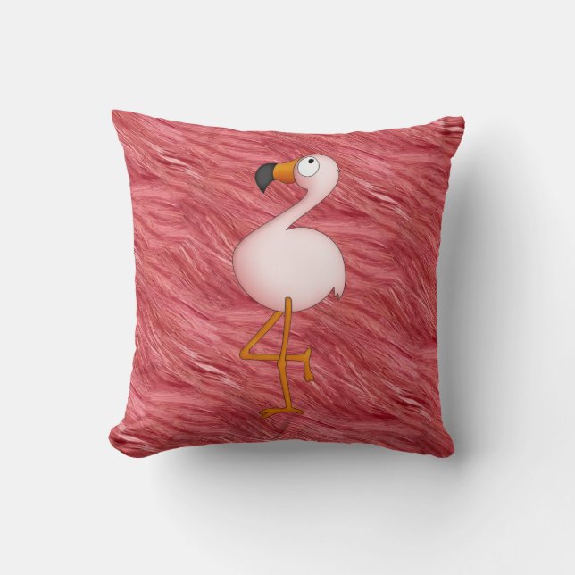 Niedlicher rosa Flamingo u. Feder-Muster-Kissen Kissen (Vorderseite)