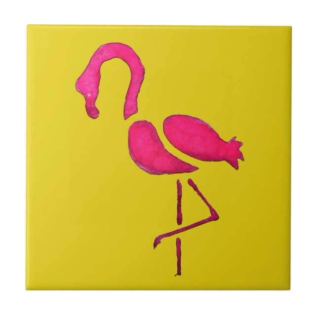 Niedlicher Rosa Flamingo-Vogel Fliese (Vorderseite)