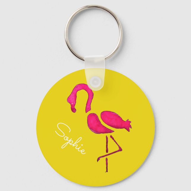Niedlicher Rosa Flamingo-Vogel Schlüsselanhänger (Vorderseite)