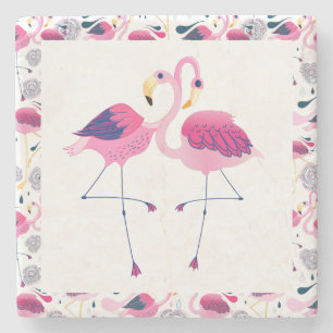 Niedlicher rosa Flamingos in Liebe Illustration Steinuntersetzer