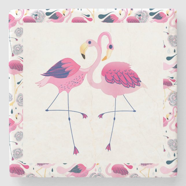 Niedlicher rosa Flamingos in Liebe Illustration Steinuntersetzer (Vorderseite)