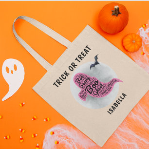Niedlicher Rosa Ghost Word Art Halloween Trick Le Tragetasche