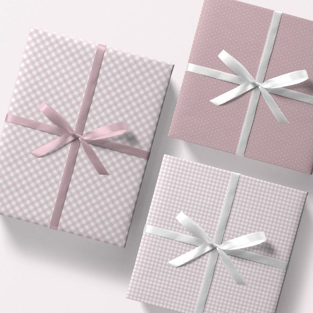 Niedlicher Rosa Gingham und Dots Klassik Baby Geschenkpapier Set (Von Creator hochgeladen)