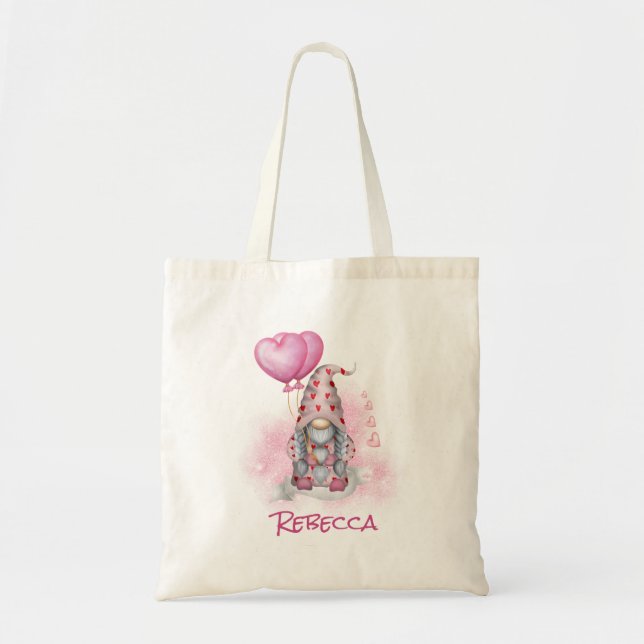 Niedlicher rosa Gnome Valentine Tote Beutel Tragetasche (Vorne)