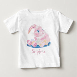 Niedlicher rosa Hase mit Ostereiern Tochter Mädche Baby T-shirt