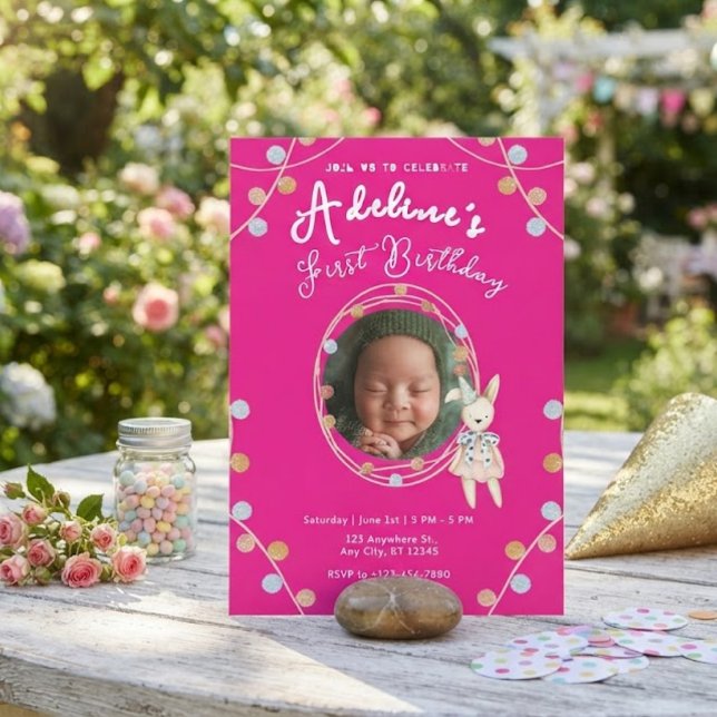 Niedlicher rosa Kindergeburtstag Einladung (Von Creator hochgeladen)