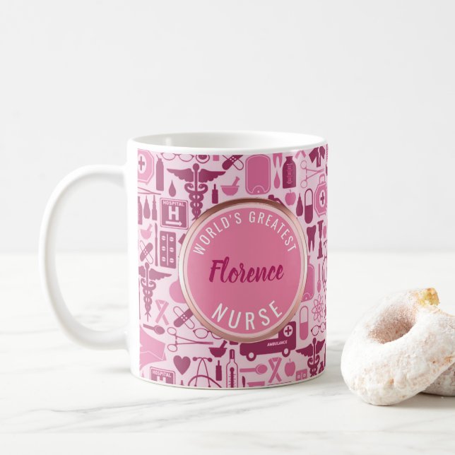 Niedlicher rosa Krankenschwester-Doktor Medical Tasse (Mit Donut)