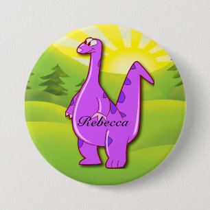 Niedlicher rosa lila personalisierter Dinosaurier Button