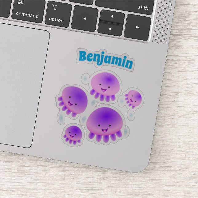 Niedlicher Rosa lila Quallenfisch Kawaii Cartoon Aufkleber (Detail)