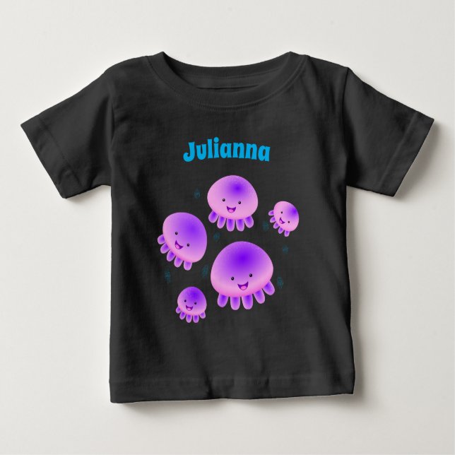Niedlicher Rosa lila Quallenfisch Kawaii Cartoon Baby T-shirt (Vorderseite)