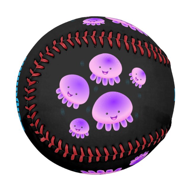 Niedlicher Rosa lila Quallenfisch Kawaii Cartoon Baseball (Vorderseite Links)