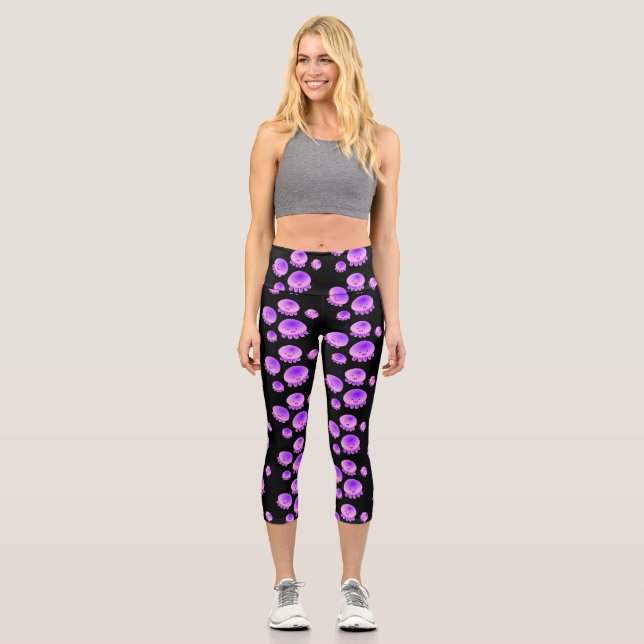 Niedlicher Rosa lila Quallenfisch Kawaii Cartoon Capri Leggings (Vorderseite)