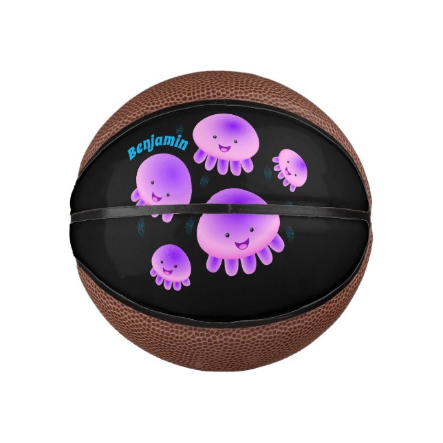 Niedlicher Rosa lila Quallenfisch Kawaii Cartoon Mini Basketball (Vorderseite)