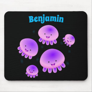 Niedlicher Rosa lila Quallenfisch Kawaii Cartoon Mousepad