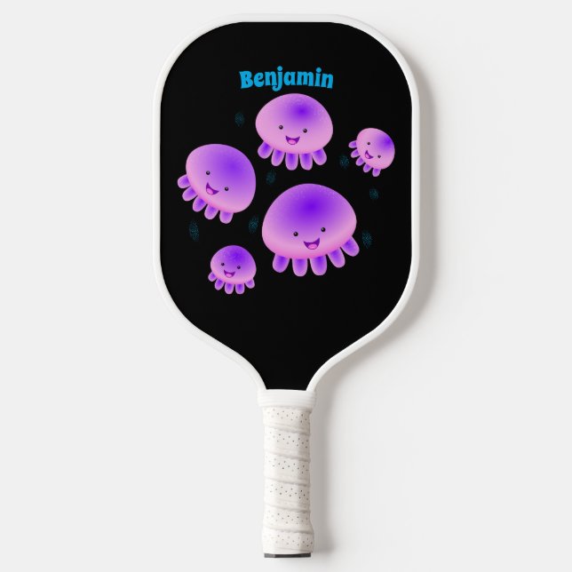 Niedlicher Rosa lila Quallenfisch Kawaii Cartoon Pickleball Schläger (Vorderseite)