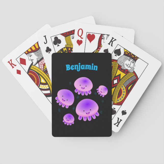 Niedlicher Rosa lila Quallenfisch Kawaii Cartoon Spielkarten (Rückseite)