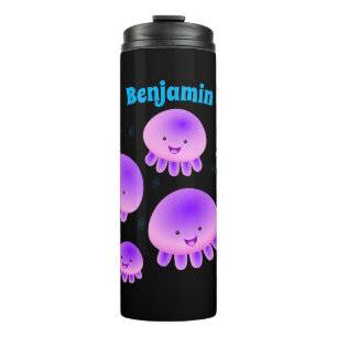 Niedlicher Rosa lila Quallenfisch Kawaii Cartoon Thermosbecher
