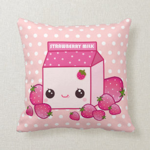 Niedlicher rosa Milchkarton mit kawaii Erdbeeren Kissen