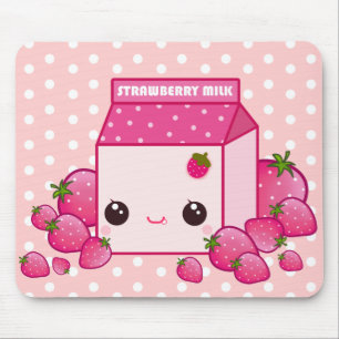Niedlicher rosa Milchkarton mit kawaii Erdbeeren Mousepad
