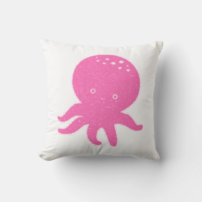 Niedlicher rosa Oktopus Alte Schrift Kissen (Vorderseite)