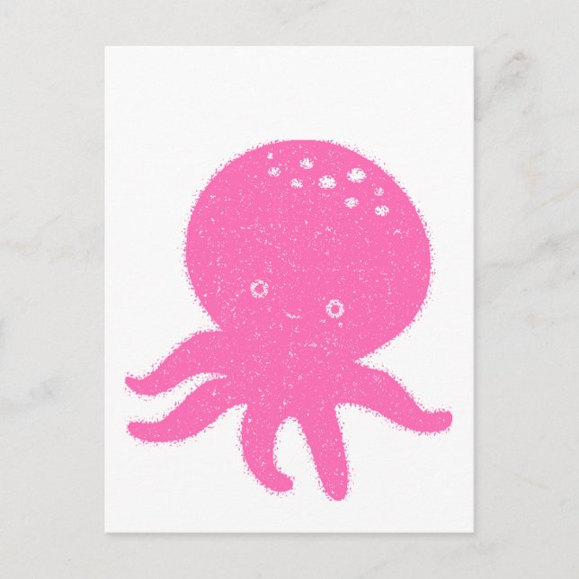 Niedlicher rosa Oktopus Alte Schrift Postkarte (Vorderseite)